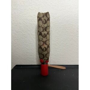 Coach Umbrella Womens OS Brown Red Excellent Signature C Monogram Print Travel